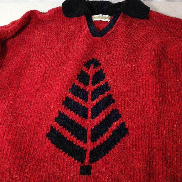 Sigrid Olsen Sport Red Chenille Sweater L Nordic Tree Knit Pullover Christmas - Picture 6 of 14